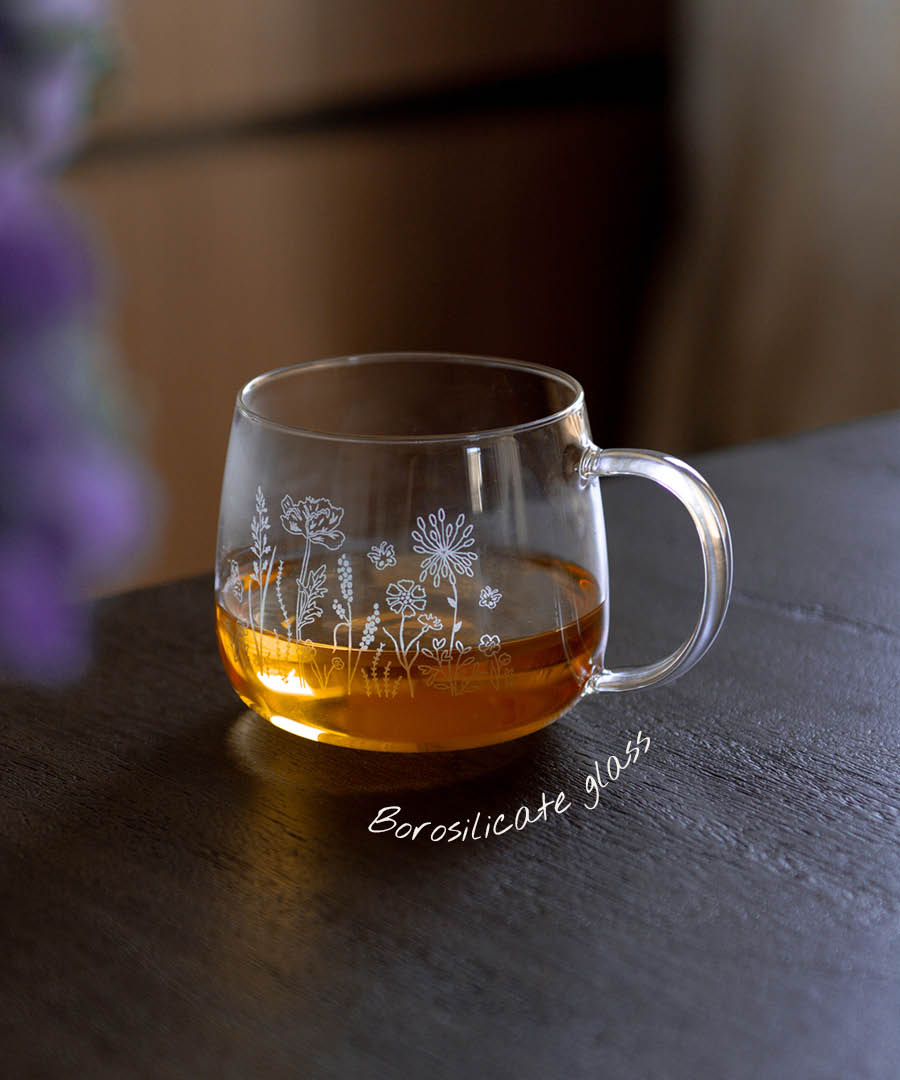 Thee Glazen - Borosilicate Wild Flowers - 400 ml - Set van 2