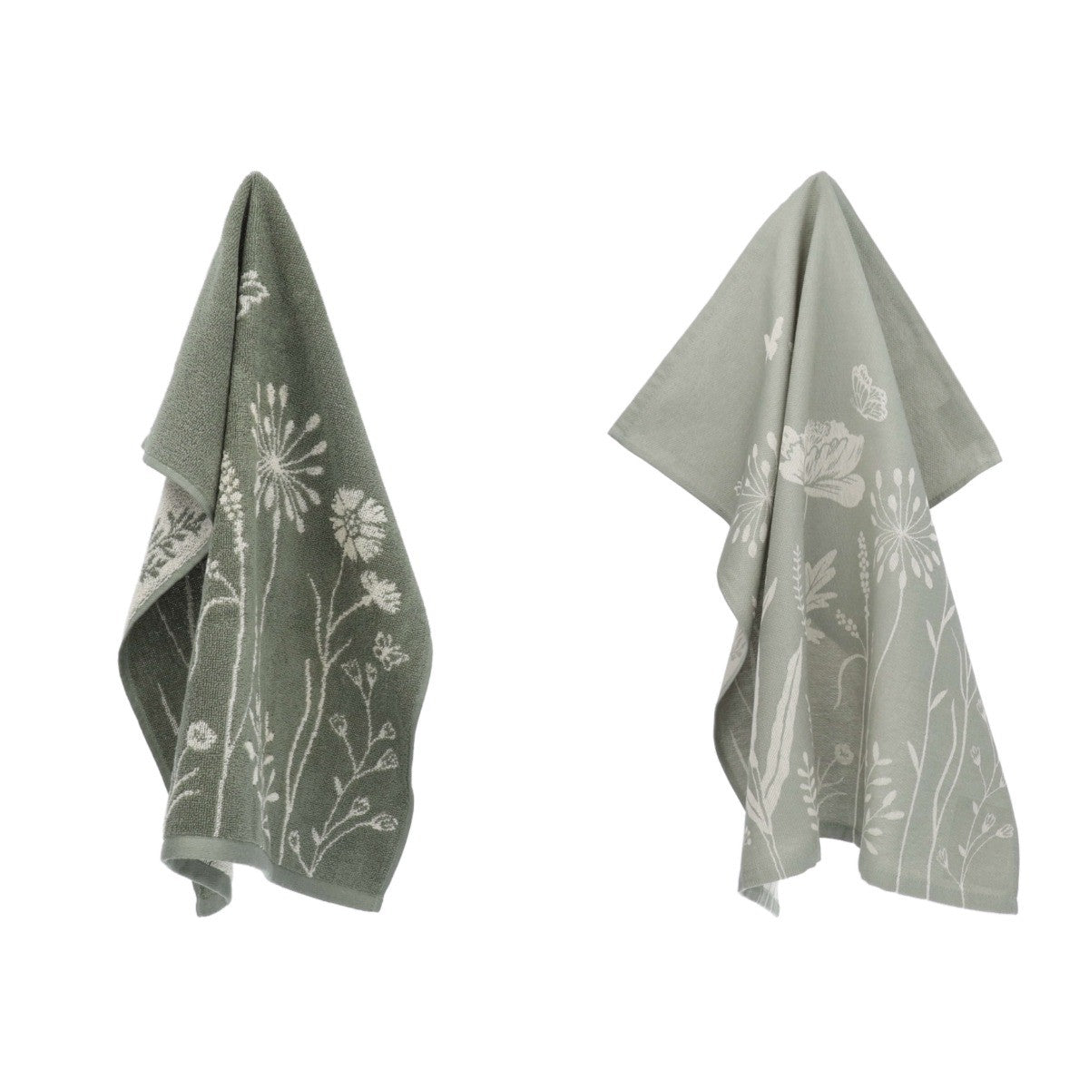Keukendoek en Theedoek Wild Flowers Donkergroen GOTS
