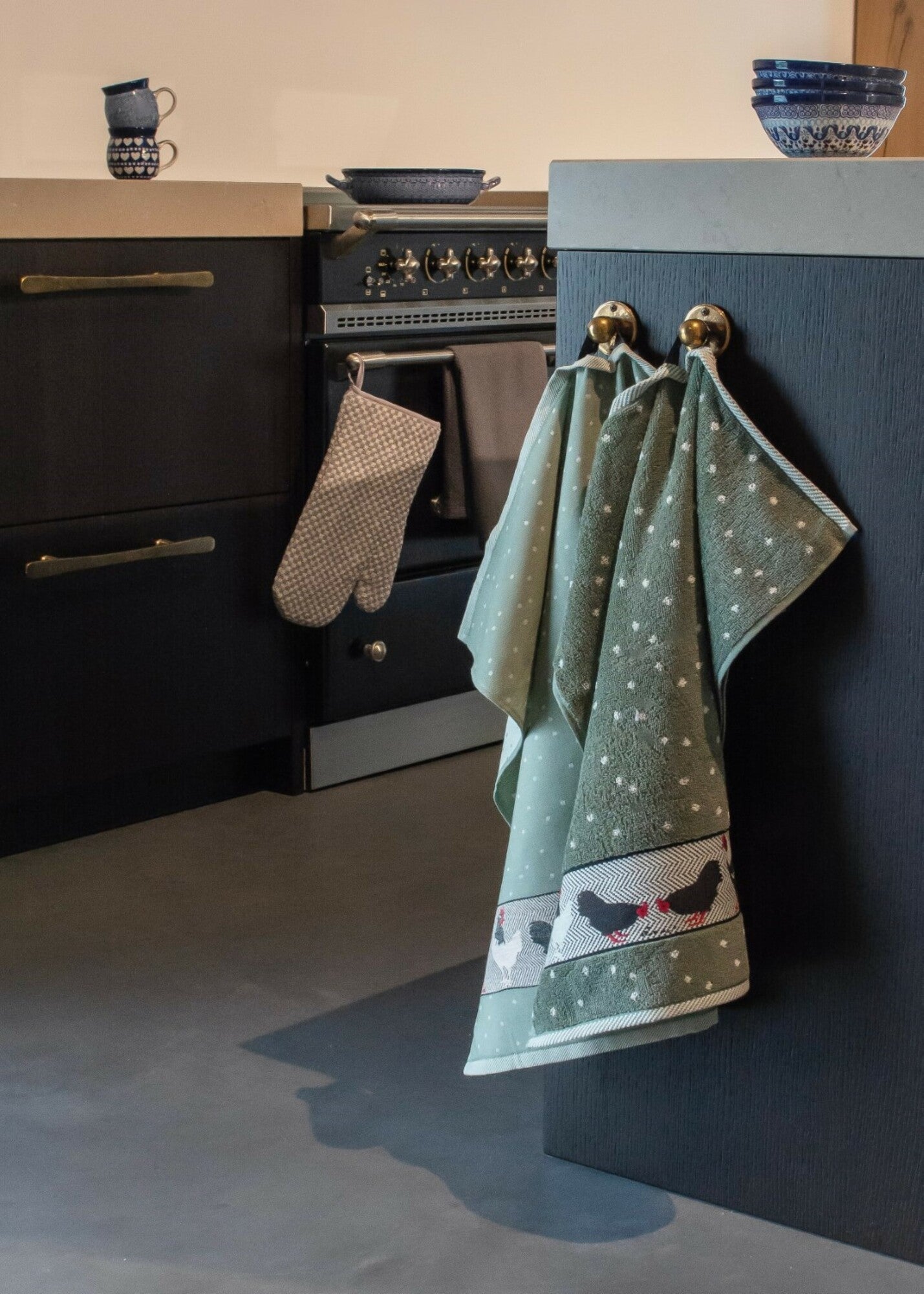 Keukendoek en Theedoek Kip Donkergroen
