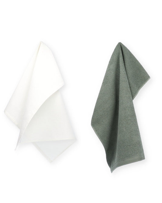 Theedoek Tundra White + Keukendoek Forest Green