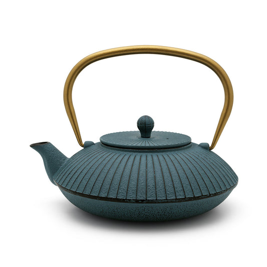 Bredemeijer Linhai, Gietijzeren theepot in Aziatische stijl, kleur petrol.