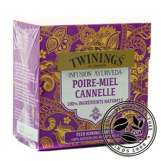 Twinings infusion ayurveda, Poire-Miel, canelle. 100% ingrédirents naturels. Peer Honing Kaneel, 100% natuurlijke ingrediënten 20 piramide zakjes.