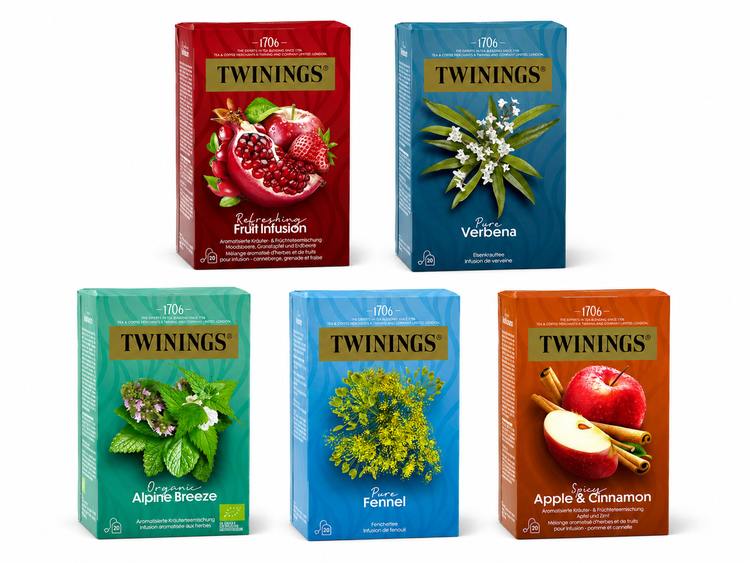 Verzameling van 5 doosjes (van 7) nieuwe theeën van Twinings.