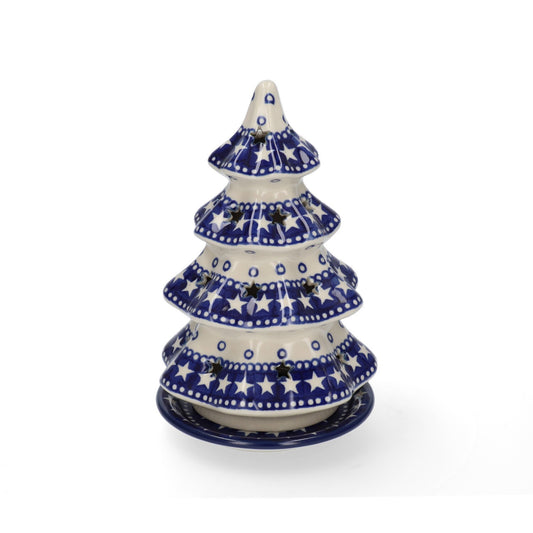 Teelichtbaum 22 cm - Blaue Sterne