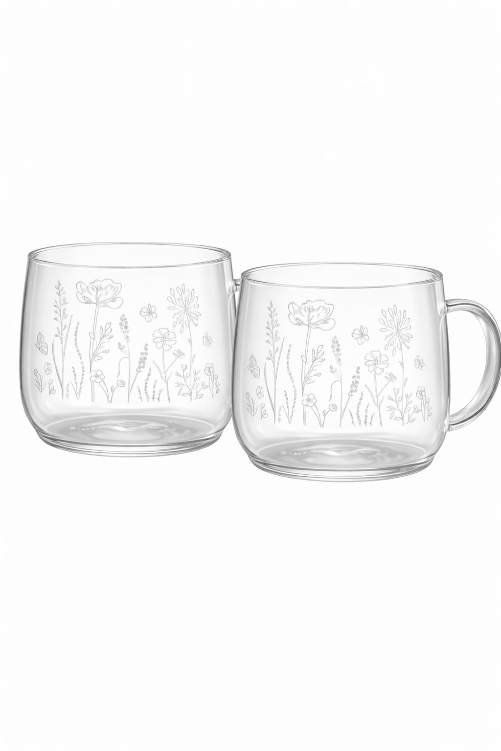 Thee Glazen - Borosilicate Wild Flowers - 400 ml - Set van 2