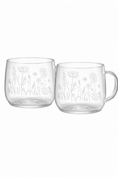 Thee Glazen - Borosilicate Wild Flowers - 400 ml - Set van 2