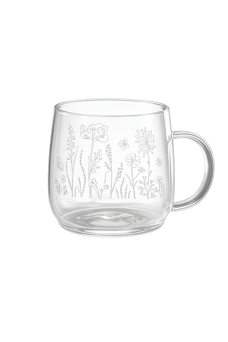Thee Glazen - Borosilicate Wild Flowers - 400 ml - Set van 2