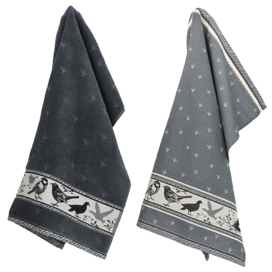 Keukendoek en Theedoek Vogel Antraciet