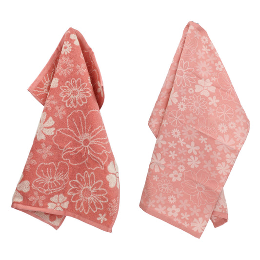 Keukendoek en Theedoek Flowerbed Roze GOTS