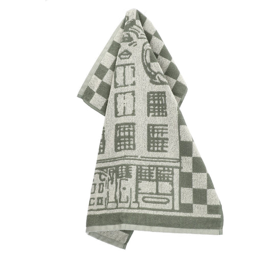 Keukendoek Grachtenpand Donkergroen GOTS