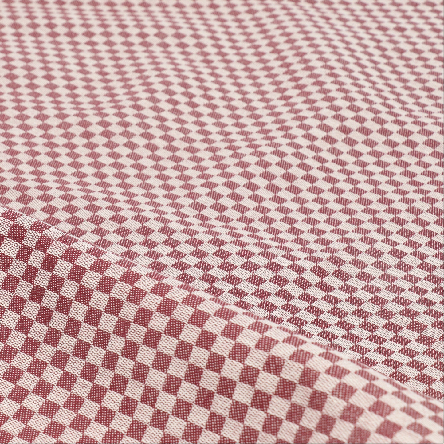 Theedoek Kleine Ruit Burgundy GOTS