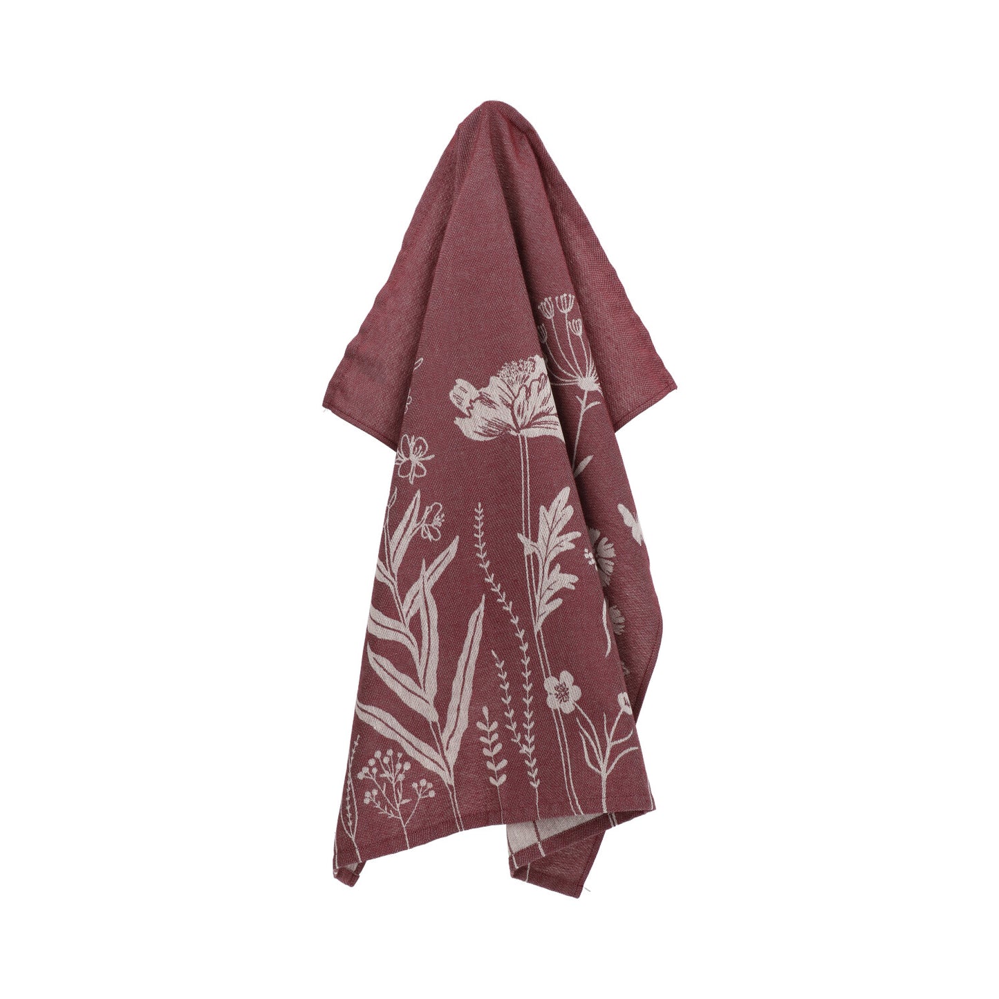 Theedoek Wild Flowers Burgundy GOTS