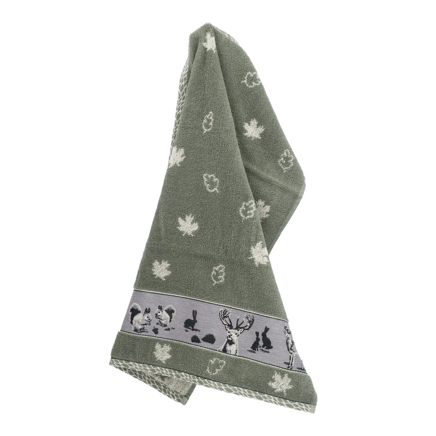 Keukendoek Forest Animals Dark Green GOTS