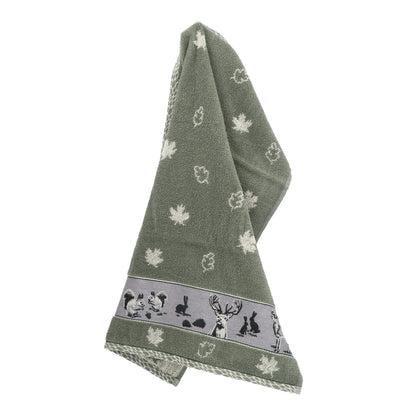 Keukendoek Forest Animals Dark Green GOTS