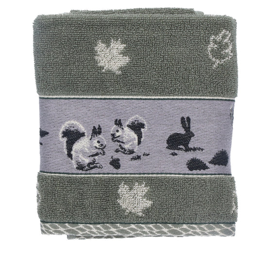 Keukendoek Forest Animals Dark Green GOTS