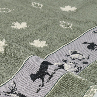 Keukendoek Forest Animals Dark Green GOTS