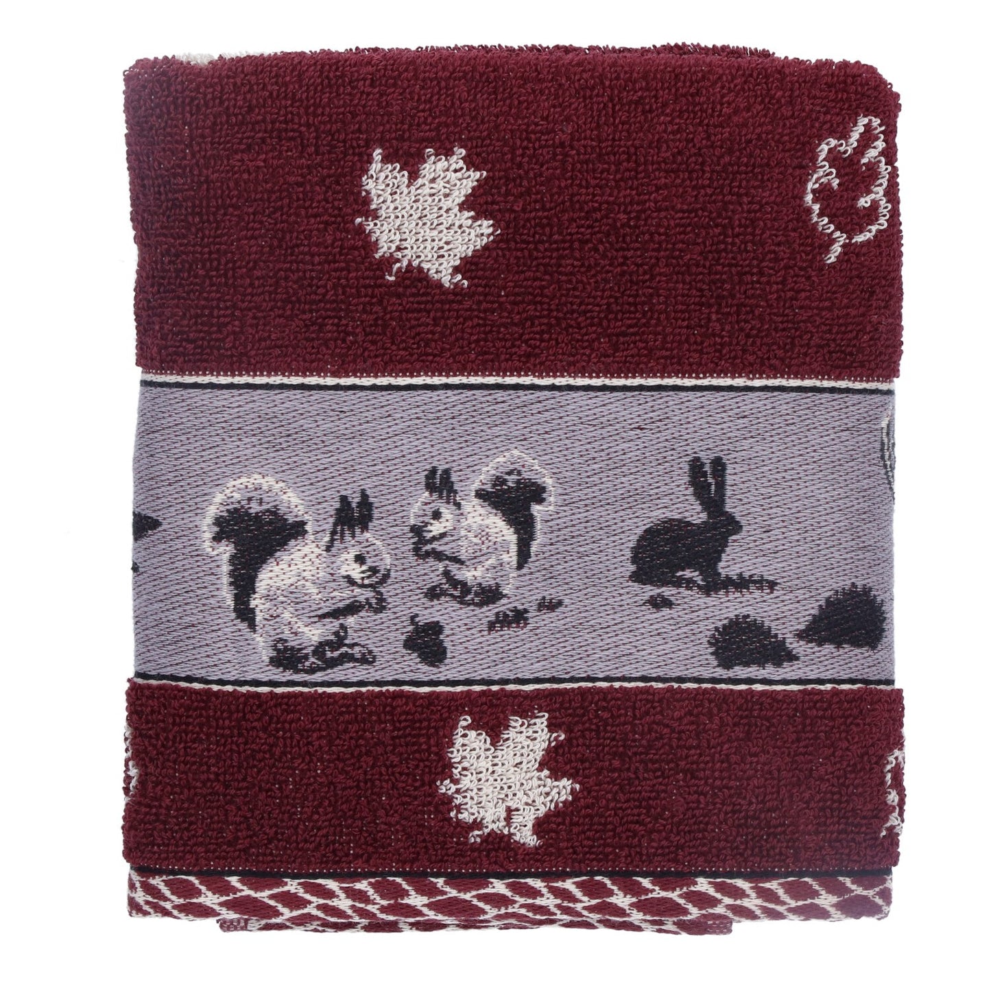 Keukendoek Forest Animals Burgundy GOTS