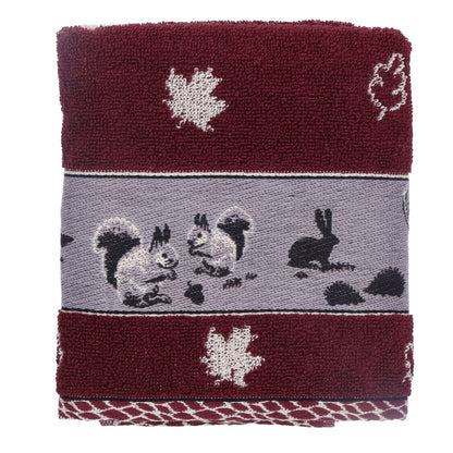 Keukendoek Forest Animals Burgundy GOTS