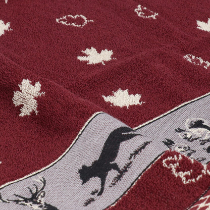 Keukendoek Forest Animals Burgundy GOTS