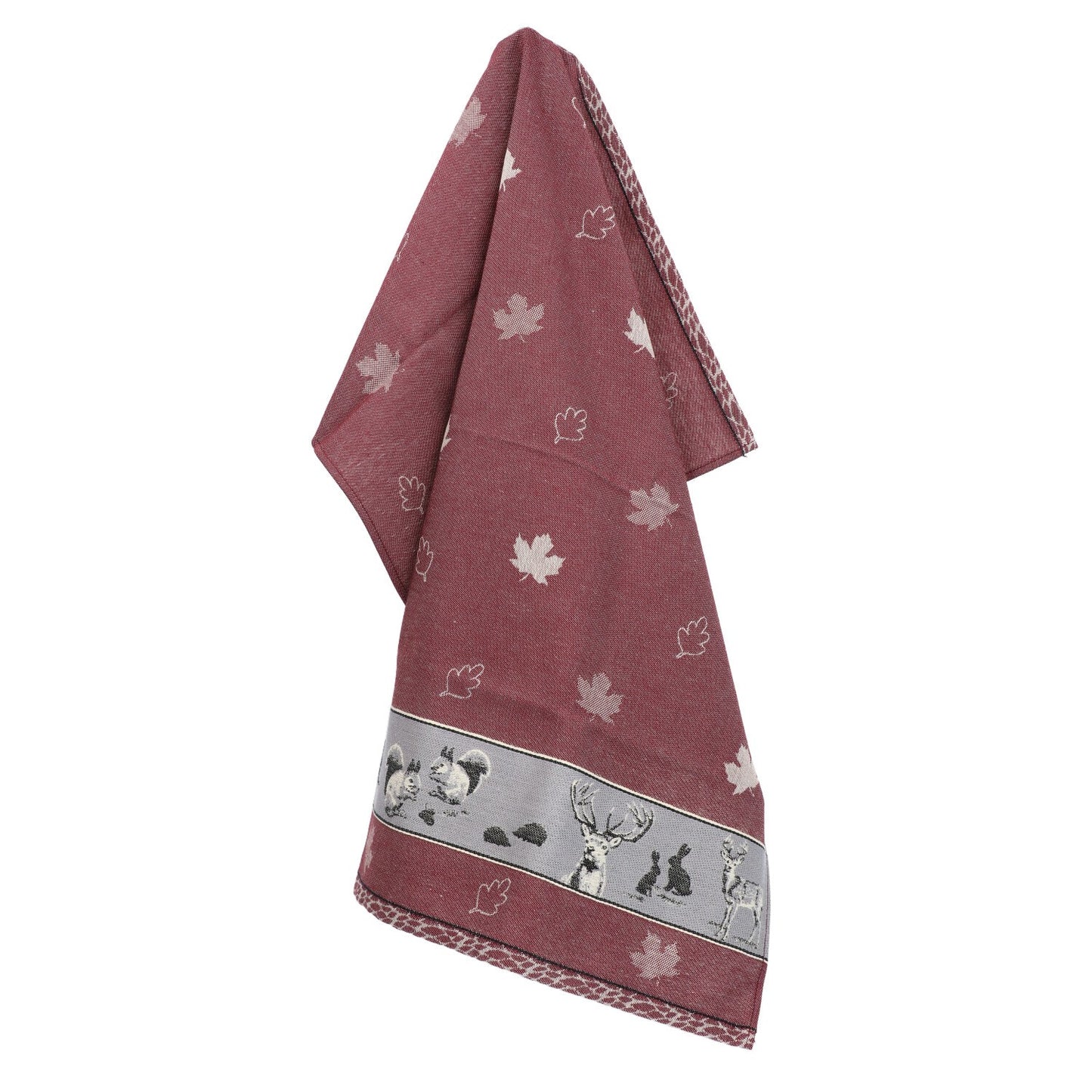 Theedoek Forest Animals Burgundy GOTS