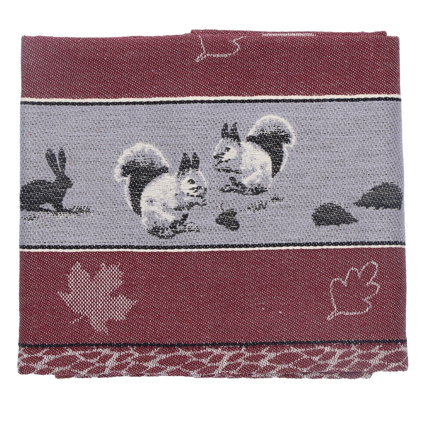 Theedoek Forest Animals Burgundy GOTS