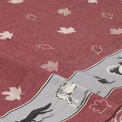 Theedoek Forest Animals Burgundy GOTS