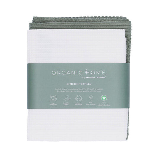 Theedoek Tundra White + Keukendoek Forest Green