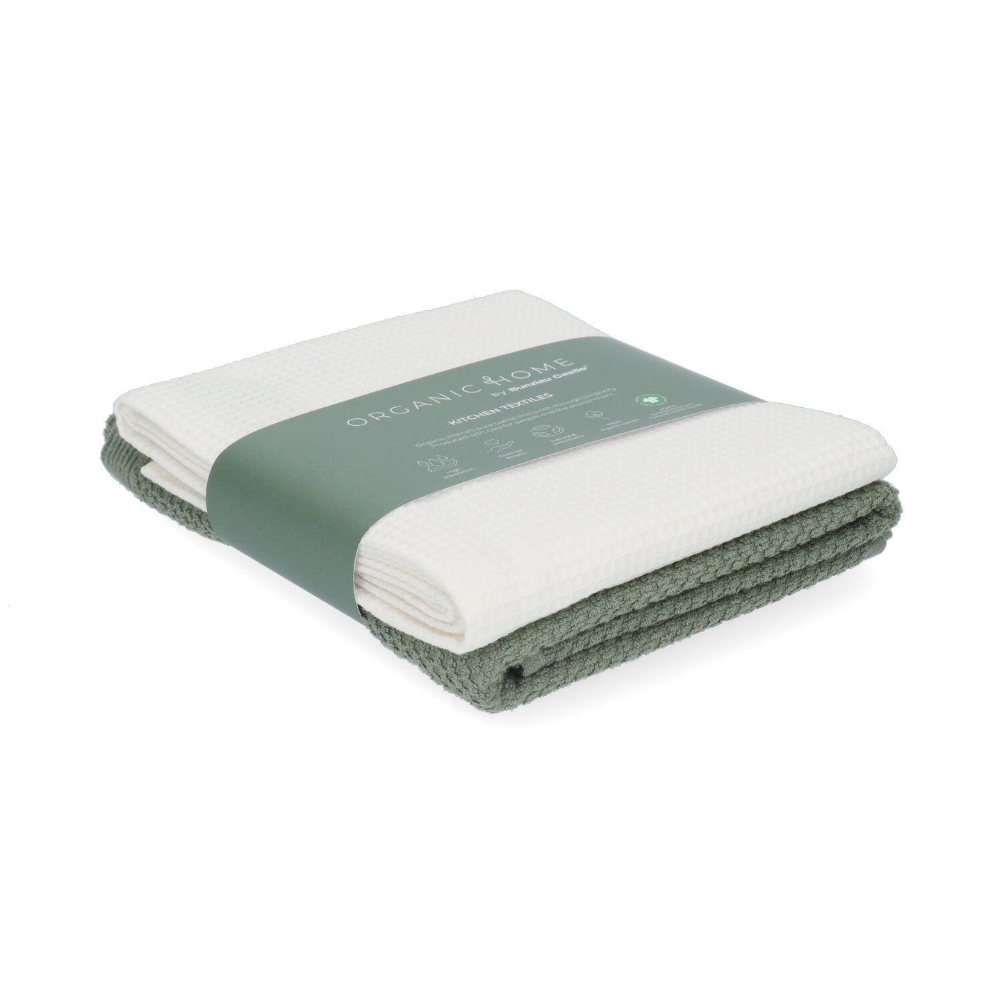 Theedoek Tundra White + Keukendoek Forest Green
