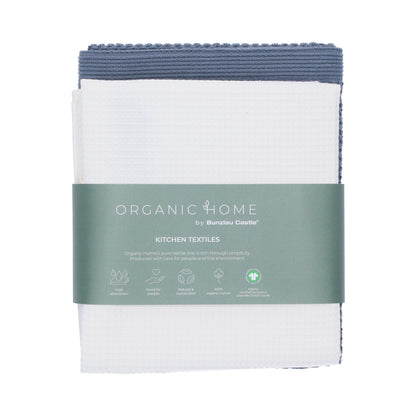 Theedoek Tundra White + Keukendoek Forest Blue