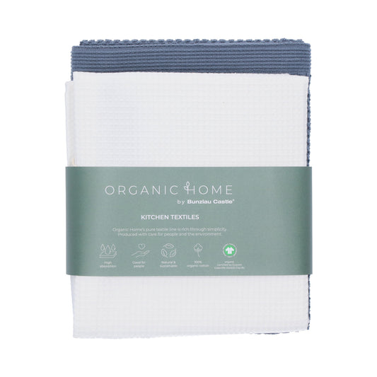 Theedoek Tundra White + Keukendoek Forest Blue