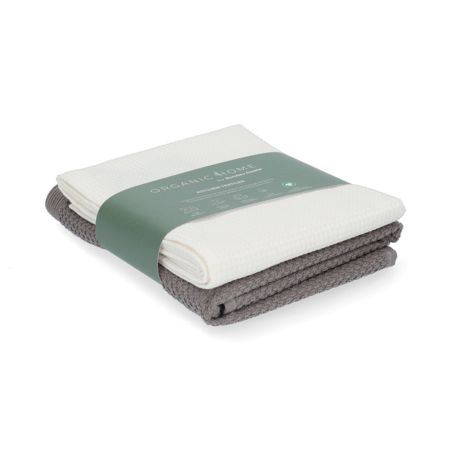 Theedoek Tundra White + Keukendoek Forest Taupe