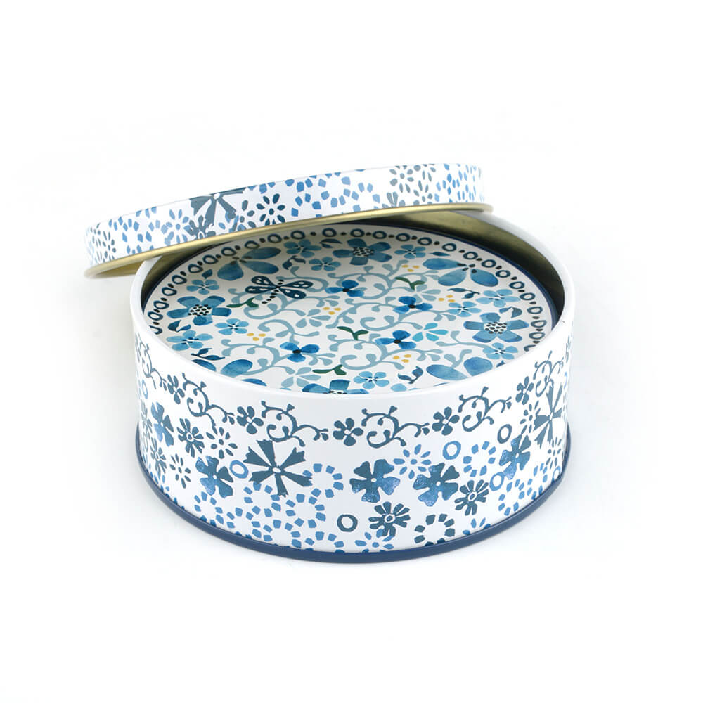 Blik met 6 onderzetters Indigo Lace