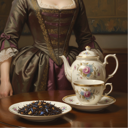 Ladey Grey: Earl Grey thee met een vleugje sinaasappel en korenbloembloesem. Bestel je Lady Grey op www.vanhilst.com. AI gegenereerd beeld.