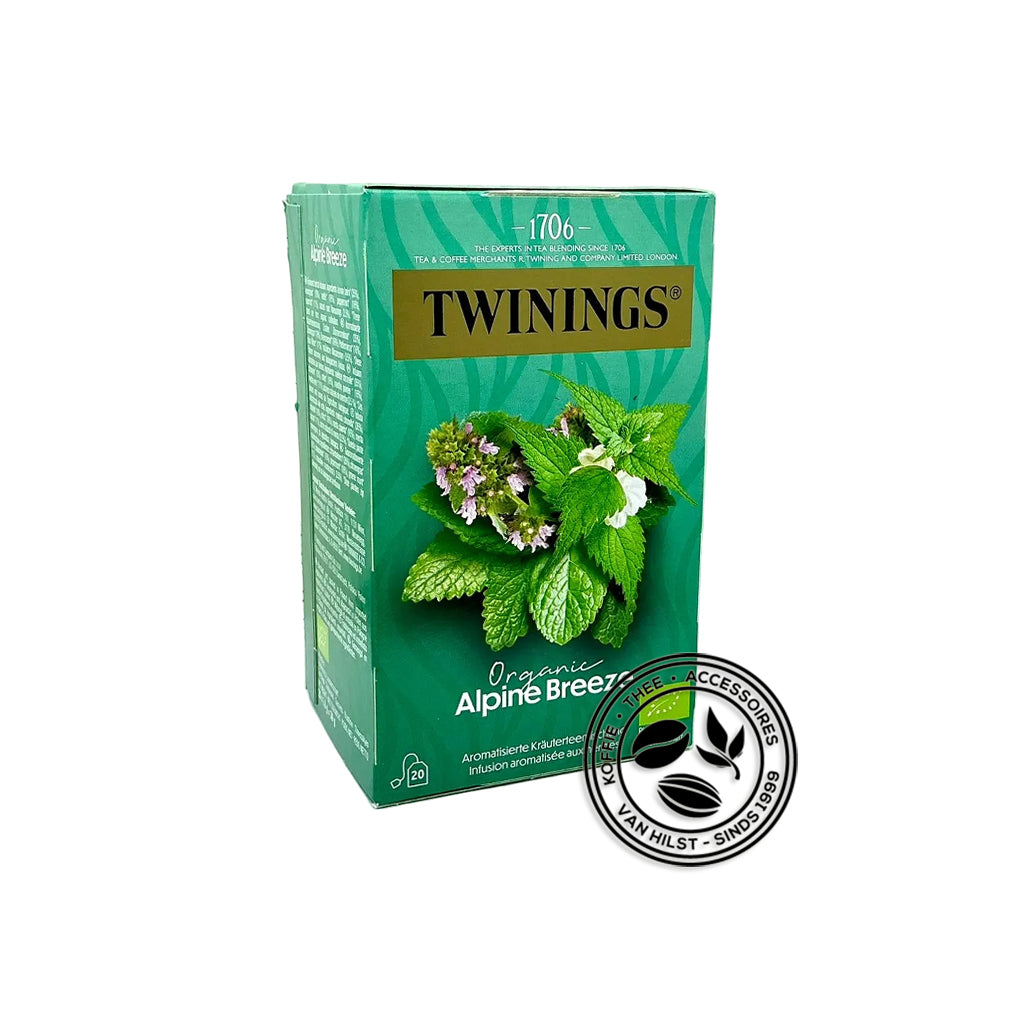 Verfrissende kruidenmelange met citroen en munt. Twinings Organic Alpine Breeze