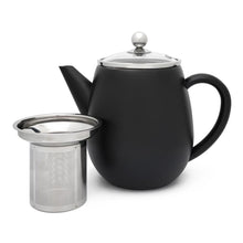 Afbeelding in Gallery-weergave laden, Bredemeijer Duet Eva, zwarte dubbelwandige theepot met RVS filter.
