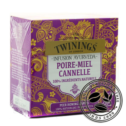 Twinings infusion ayurveda, Poire-Miel, canelle. 100% ingrédirents naturels. Peer Honing Kaneel, 100% natuurlijke ingrediënten 20 piramide zakjes.
