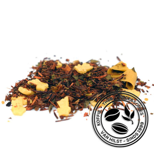 Deze Rooibos is verrijkt met massala kruidenmelange, sinaasappel-chocoladerondjes, kaneel. Een heerlijk verwarmende, zacht-kruidige rooibos met sinaasappel-kardemom-aroma.