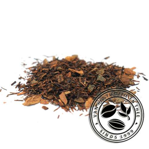 Pittige Rooibos thee met kaneel, aroma, kardemom, zwarte peper, gember, kruidnagel.