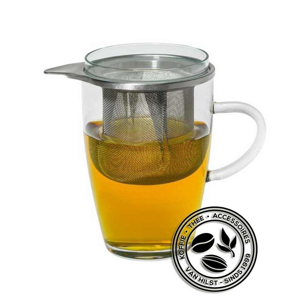 Tea glass with strainer and lid