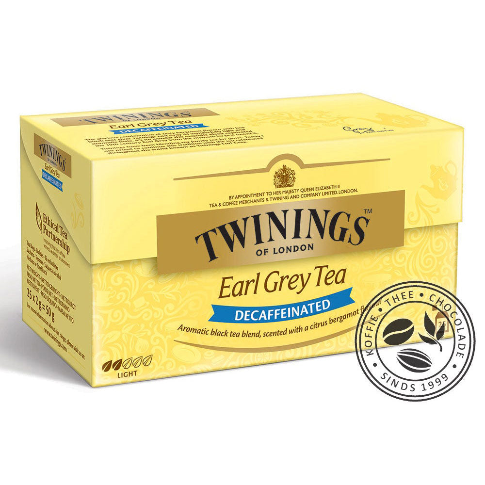 Twinings Earl Grey Tea Decaffeinated - 25 tea bags, cafeïnevrije zwarte thee, earl grey zonder cafeïne, - 25 theezakjes.