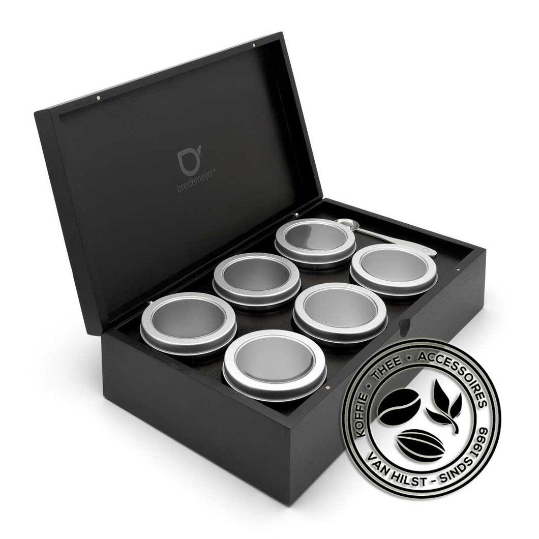 Bredemeijer - Tea chest black with 6 round cans and spoon